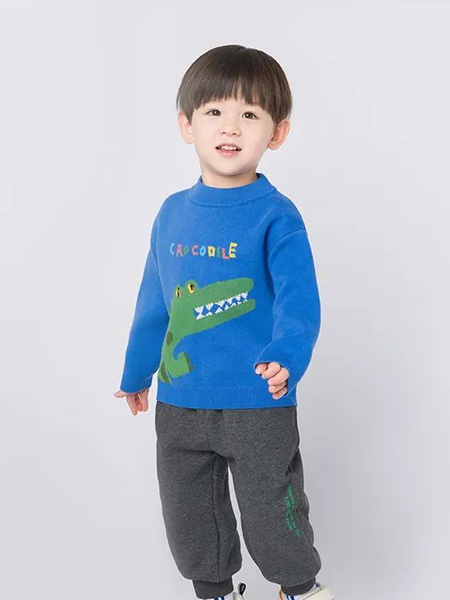 马克珍妮童装品牌2022冬季蓝色小鳄鱼上衣