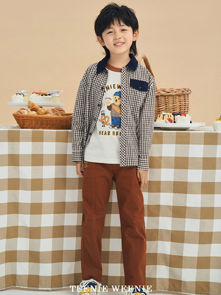 teenie weenie童装品牌2022秋冬翻领格纹衬衣