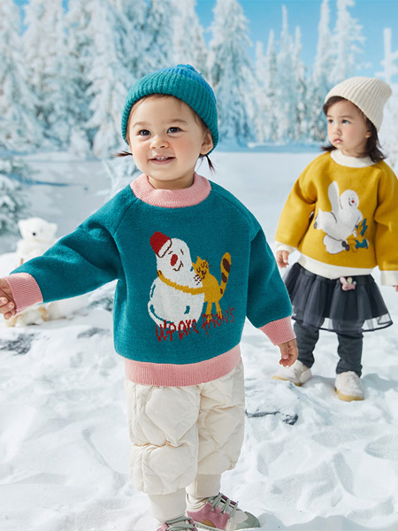 啊咪啦Amila童装品牌2022冬季趣味小雪人可爱毛衫