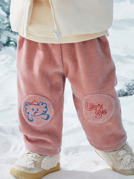 童装品牌2022冬季粉色保暖加绒长裤
