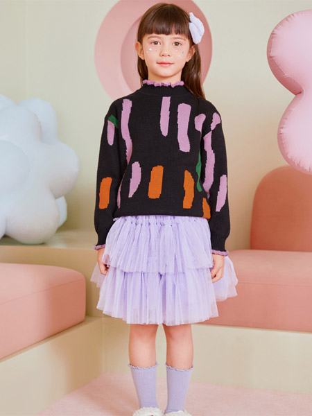 爱法贝童装品牌2022冬季紫色网纱半身裙