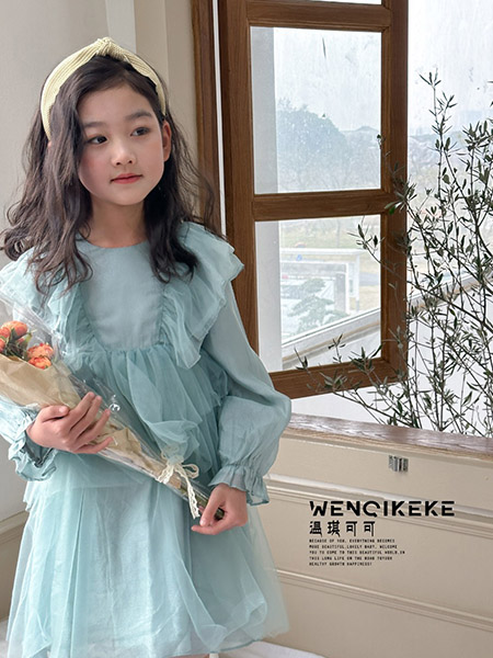 温琪可可童装品牌2023春夏长袖连衣裙蓬蓬裙