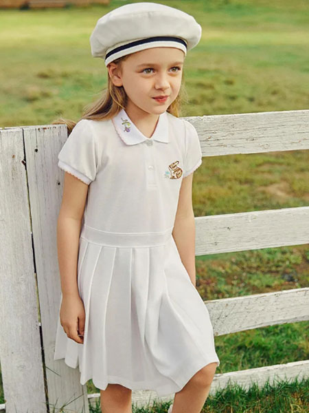 戴维贝拉童装品牌2024春夏纯白色POLO裙更灵动的学院风