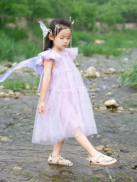 童装品牌2024夏季紫色贴片点缀公主裙